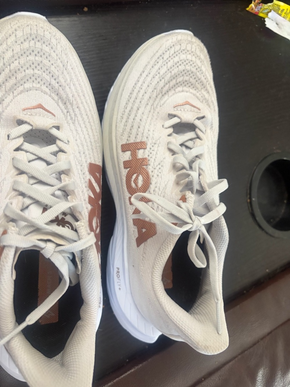 Hoka Women's Athletic Shoes in Light Beige with Rust Logo